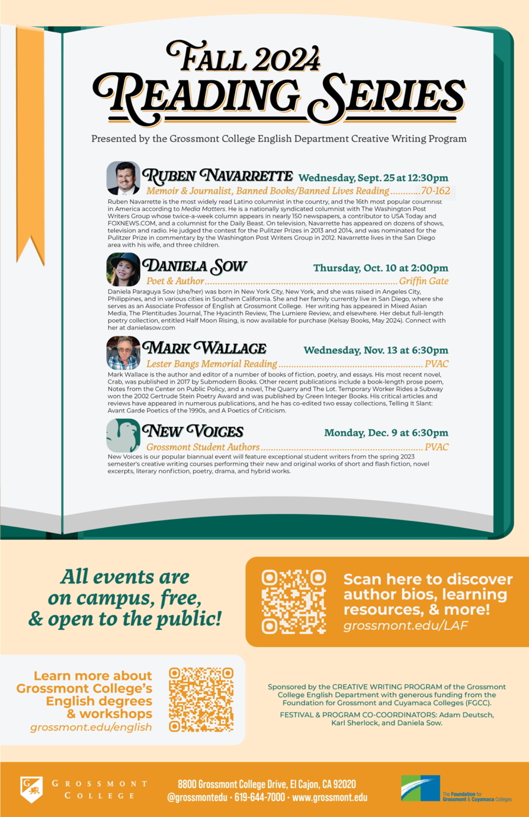 a poster of Fall Readings Series events