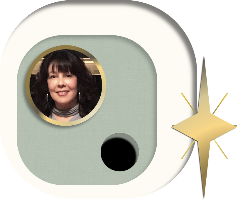 a gold star beside a face, Deborah Jackson Taffa, set inside a gold ring