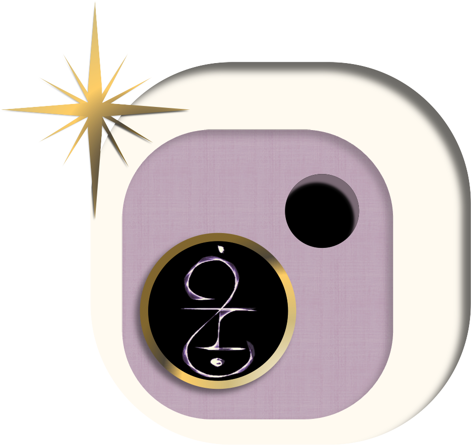 a gold star and a sigil inside a circular gold frame