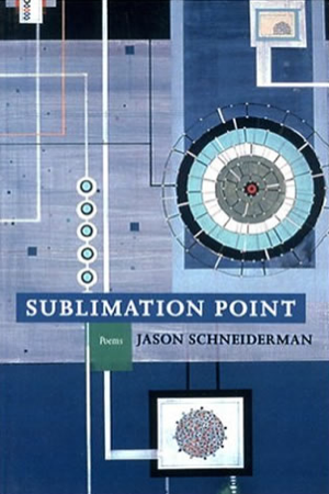 An abstract blue and white book cover, Sublimation Point, by Jason Schneiderman, with white and black text