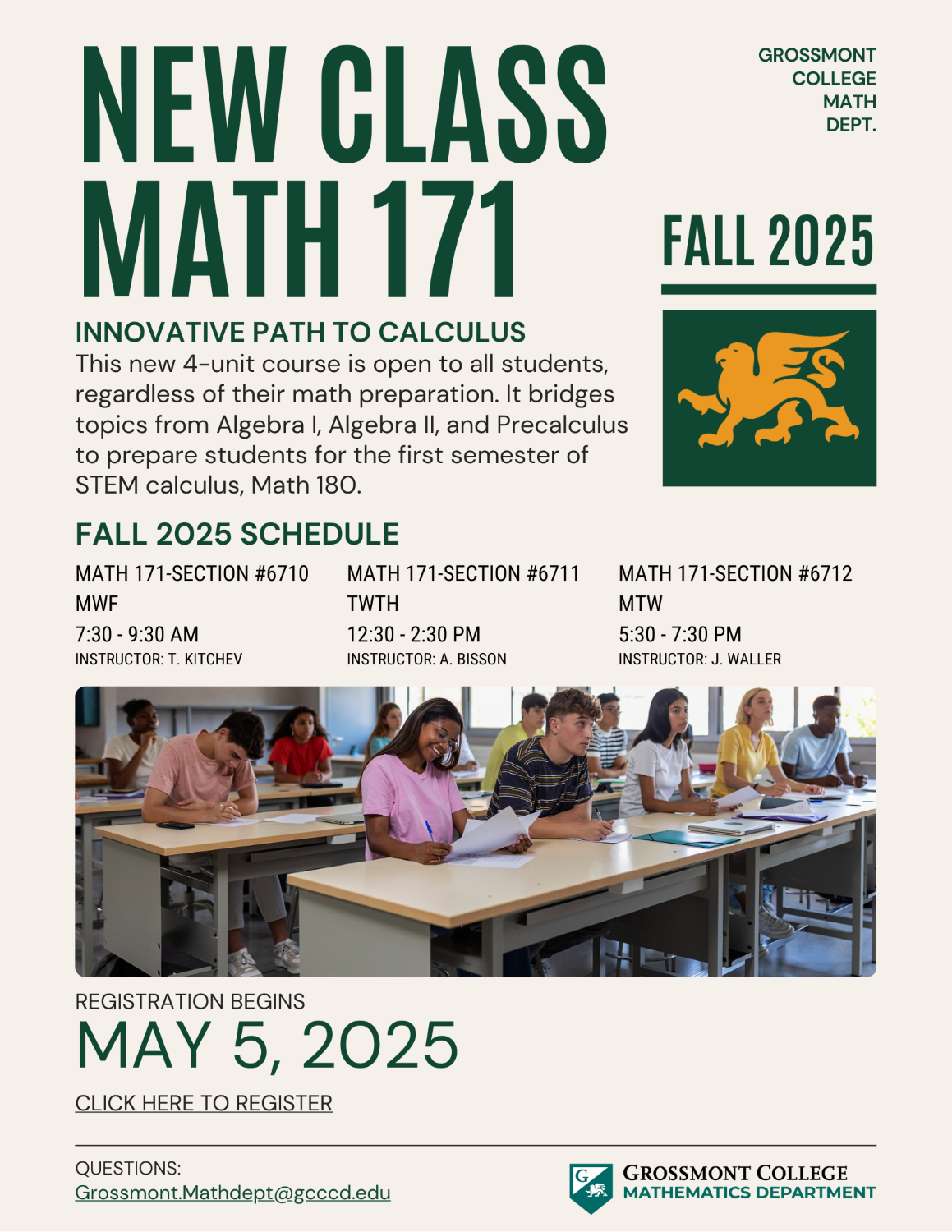 Flyer for new math class - Math 171 Innovative Path to Calculus