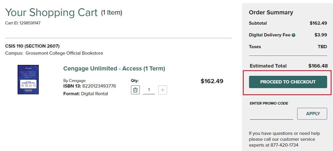 image showing checkout button for shopping cart