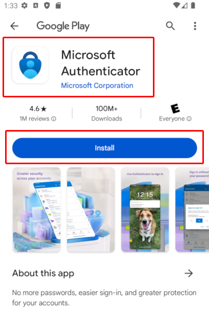 Screenshot of Authenticator App in Google Play Store